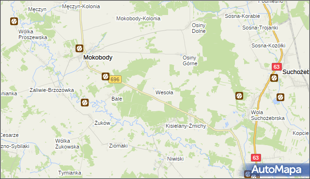 mapa Wesoła gmina Mokobody, Wesoła gmina Mokobody na mapie Targeo