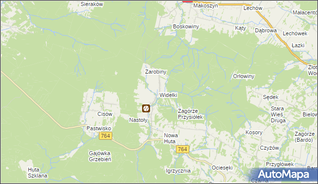 mapa Widełki gmina Daleszyce, Widełki gmina Daleszyce na mapie Targeo