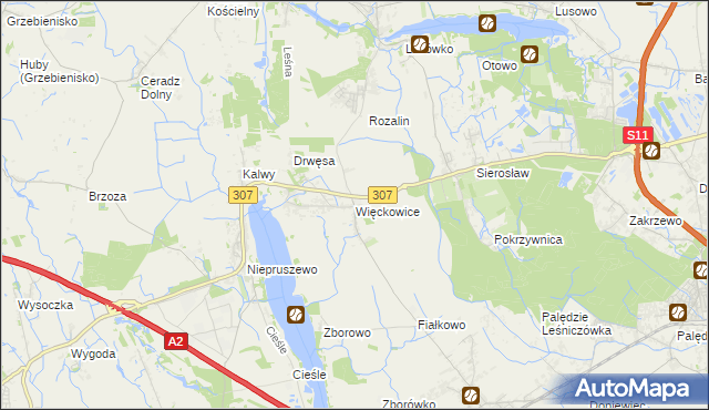 mapa Więckowice gmina Dopiewo, Więckowice gmina Dopiewo na mapie Targeo