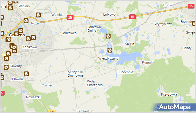 mapa Wierzbiczany gmina Gniezno, Wierzbiczany gmina Gniezno na mapie Targeo