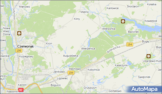 mapa Wierzenica, Wierzenica na mapie Targeo