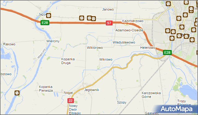 mapa Wikrowo gmina Gronowo Elbląskie, Wikrowo gmina Gronowo Elbląskie na mapie Targeo