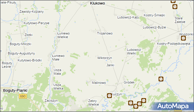 mapa Wiktorzyn gmina Klukowo, Wiktorzyn gmina Klukowo na mapie Targeo