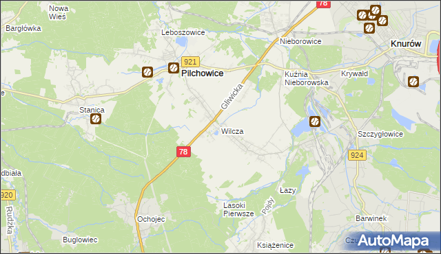 mapa Wilcza gmina Pilchowice, Wilcza gmina Pilchowice na mapie Targeo