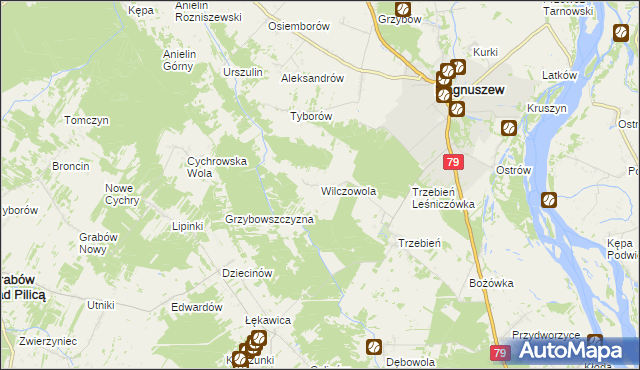 mapa Wilczowola gmina Magnuszew, Wilczowola gmina Magnuszew na mapie Targeo