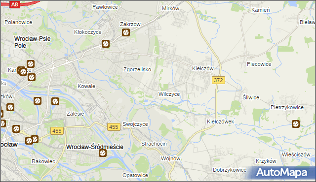 mapa Wilczyce gmina Długołęka, Wilczyce gmina Długołęka na mapie Targeo