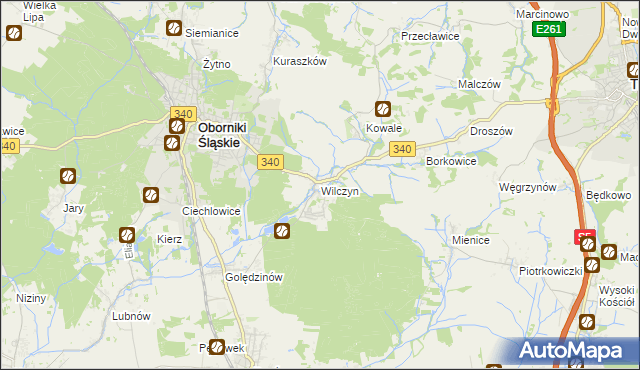 mapa Wilczyn gmina Oborniki Śląskie, Wilczyn gmina Oborniki Śląskie na mapie Targeo