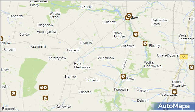 mapa Wilhelmów gmina Błędów, Wilhelmów gmina Błędów na mapie Targeo