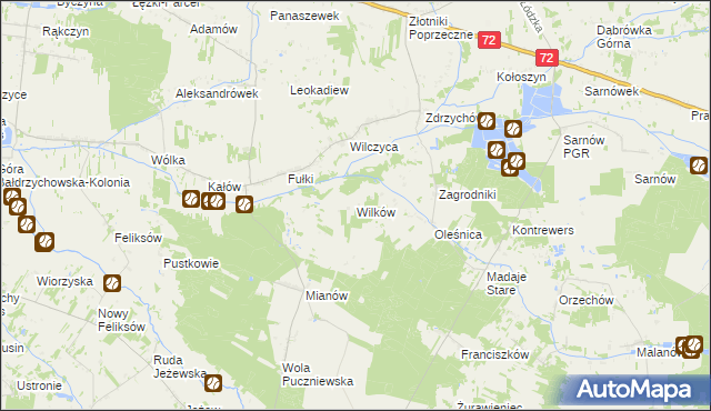 mapa Wilków gmina Dalików, Wilków gmina Dalików na mapie Targeo
