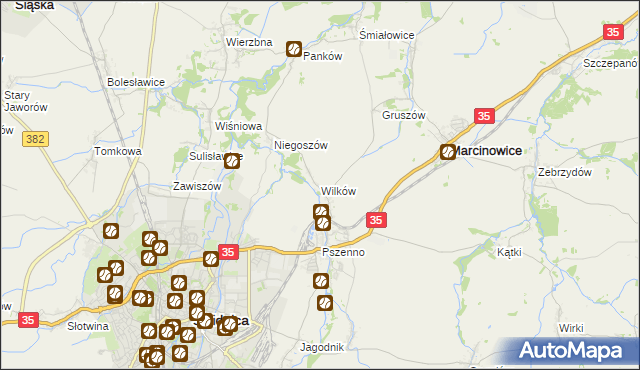 mapa Wilków gmina Świdnica, Wilków gmina Świdnica na mapie Targeo