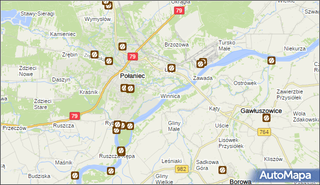 mapa Winnica gmina Połaniec, Winnica gmina Połaniec na mapie Targeo