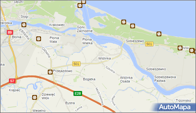 mapa Wiślinka, Wiślinka na mapie Targeo