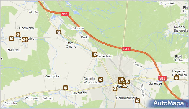 mapa Wojciechów gmina Olesno, Wojciechów gmina Olesno na mapie Targeo