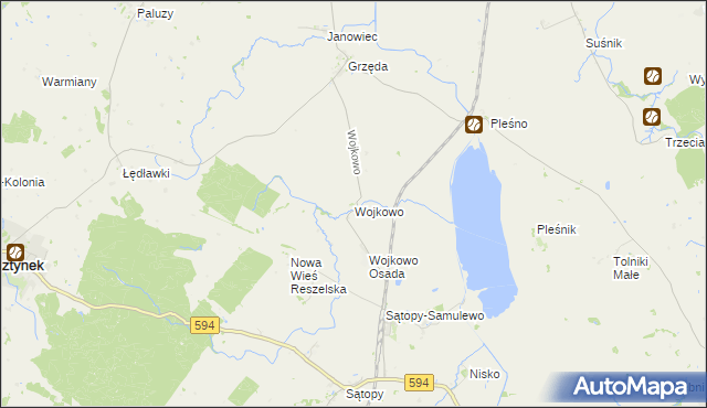 mapa Wojkowo gmina Bisztynek, Wojkowo gmina Bisztynek na mapie Targeo