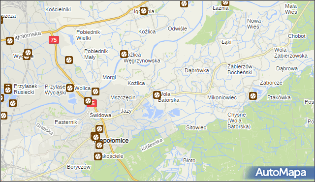 mapa Wola Batorska, Wola Batorska na mapie Targeo
