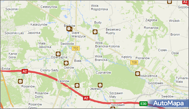 mapa Wola Branicka, Wola Branicka na mapie Targeo