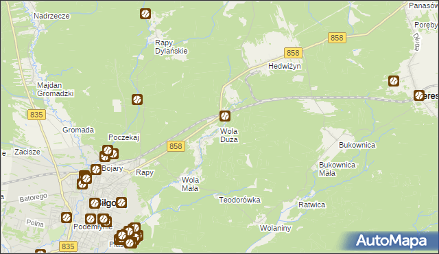 mapa Wola Duża gmina Biłgoraj, Wola Duża gmina Biłgoraj na mapie Targeo