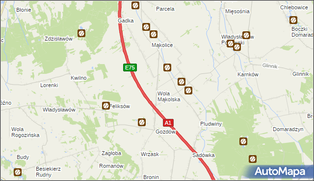 mapa Wola Mąkolska, Wola Mąkolska na mapie Targeo