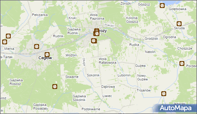 mapa Wola Rafałowska gmina Mrozy, Wola Rafałowska gmina Mrozy na mapie Targeo