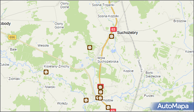 mapa Wola Suchożebrska, Wola Suchożebrska na mapie Targeo