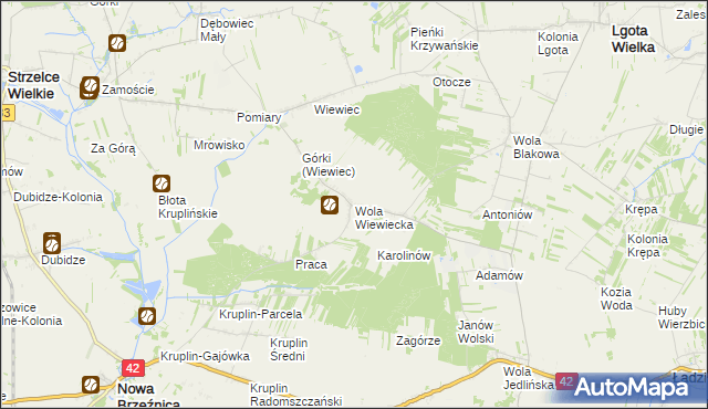 mapa Wola Wiewiecka, Wola Wiewiecka na mapie Targeo