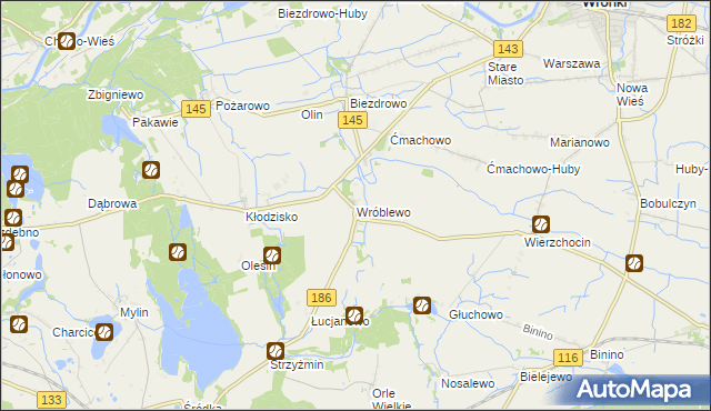 mapa Wróblewo gmina Wronki, Wróblewo gmina Wronki na mapie Targeo