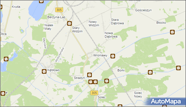mapa Wroniawy gmina Wolsztyn, Wroniawy gmina Wolsztyn na mapie Targeo