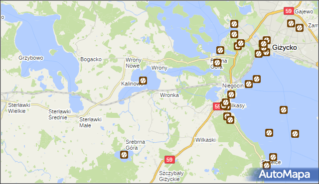 mapa Wronka gmina Giżycko, Wronka gmina Giżycko na mapie Targeo