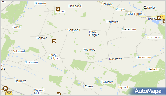 mapa Wronowo gmina Kościan, Wronowo gmina Kościan na mapie Targeo