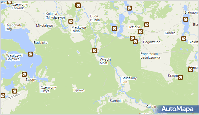 mapa Wysoki Most gmina Giby, Wysoki Most gmina Giby na mapie Targeo