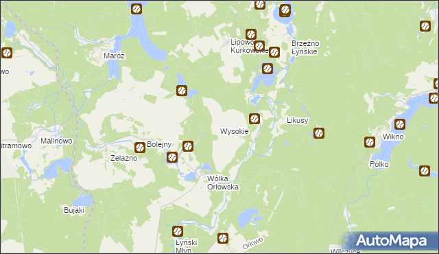 mapa Wysokie gmina Nidzica, Wysokie gmina Nidzica na mapie Targeo