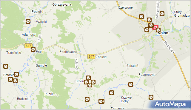 mapa Zabiele gmina Kolno, Zabiele gmina Kolno na mapie Targeo