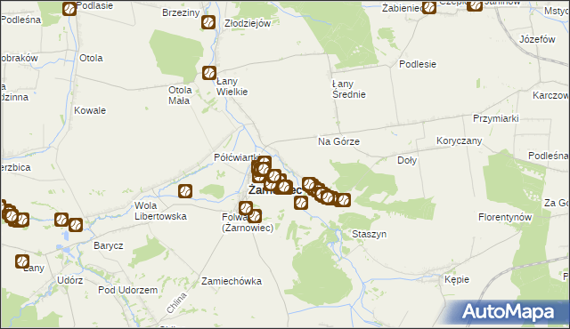 mapa Zabrodzie gmina Żarnowiec, Zabrodzie gmina Żarnowiec na mapie Targeo