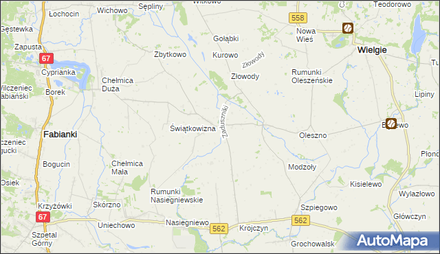 mapa Zaduszniki gmina Wielgie, Zaduszniki gmina Wielgie na mapie Targeo