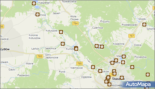 mapa Zagrody gmina Staszów, Zagrody gmina Staszów na mapie Targeo