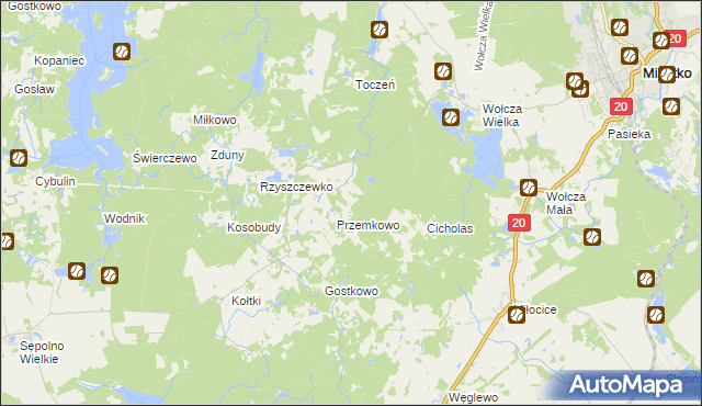 mapa Zajączkowo gmina Miastko, Zajączkowo gmina Miastko na mapie Targeo