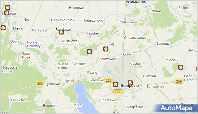 mapa Zakrzewek gmina Wierzbinek, Zakrzewek gmina Wierzbinek na mapie Targeo