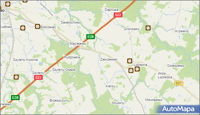 mapa Zakrzewiec, Zakrzewiec na mapie Targeo