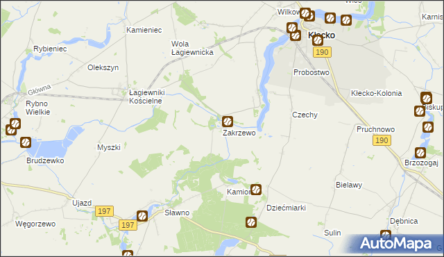 mapa Zakrzewo gmina Kłecko, Zakrzewo gmina Kłecko na mapie Targeo