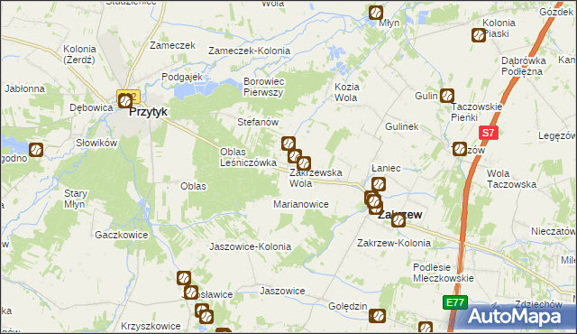 mapa Zakrzewska Wola gmina Zakrzew, Zakrzewska Wola gmina Zakrzew na mapie Targeo