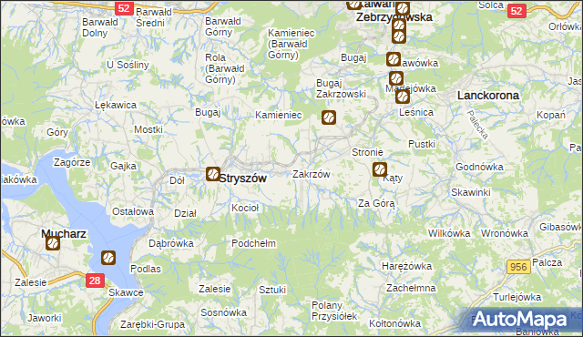 mapa Zakrzów gmina Stryszów, Zakrzów gmina Stryszów na mapie Targeo