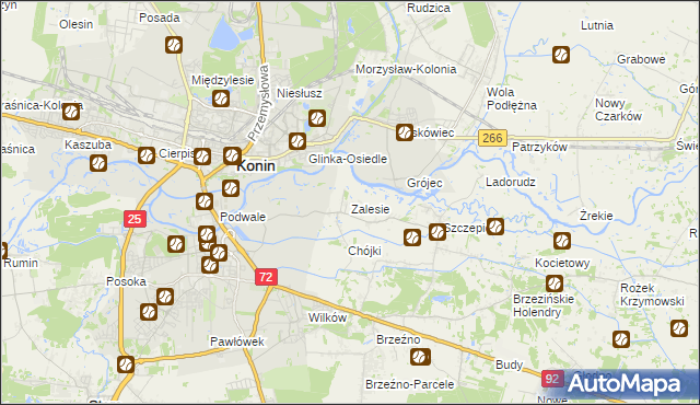 mapa Zalesie gmina Krzymów, Zalesie gmina Krzymów na mapie Targeo