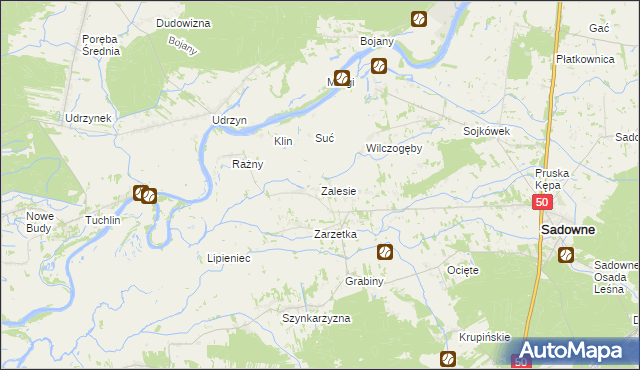 mapa Zalesie gmina Sadowne, Zalesie gmina Sadowne na mapie Targeo