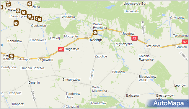 mapa Zapolice gmina Kodrąb, Zapolice gmina Kodrąb na mapie Targeo