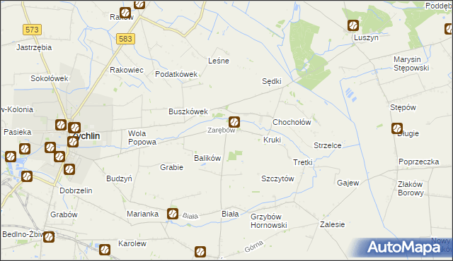 mapa Zarębów gmina Żychlin, Zarębów gmina Żychlin na mapie Targeo