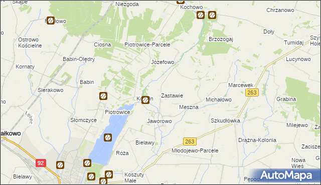 mapa Zastawie gmina Słupca, Zastawie gmina Słupca na mapie Targeo