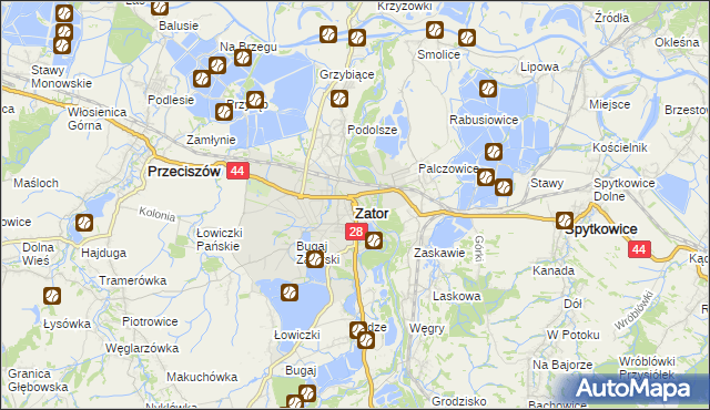 mapa Zator powiat oświęcimski, Zator powiat oświęcimski na mapie Targeo