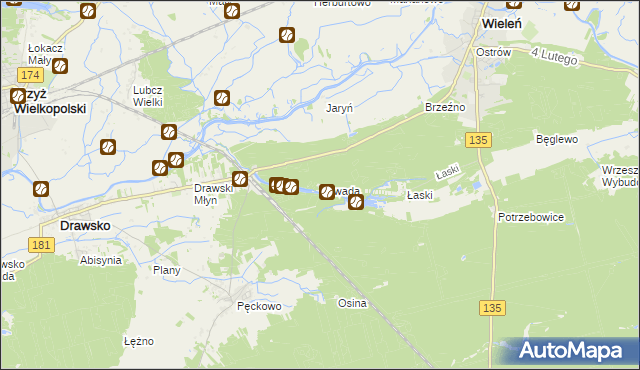 mapa Zawada gmina Wieleń, Zawada gmina Wieleń na mapie Targeo