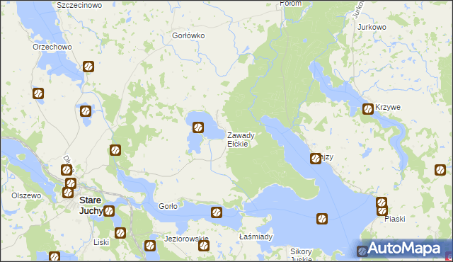 mapa Zawady Ełckie, Zawady Ełckie na mapie Targeo