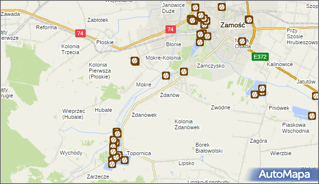 mapa Żdanów gmina Zamość, Żdanów gmina Zamość na mapie Targeo